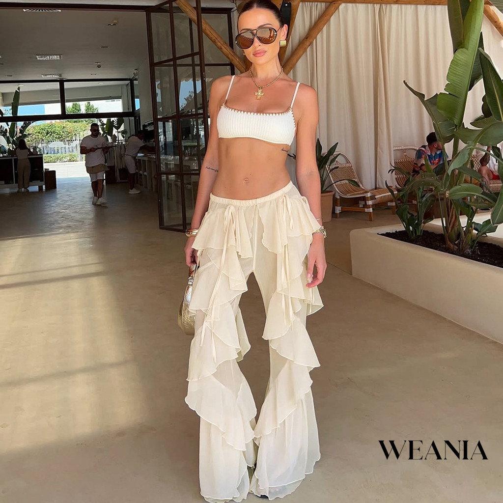 WEANIA Straps Splicing Ruffle กางเกงซีทรู