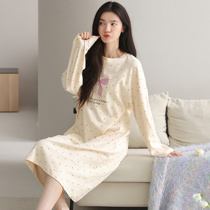 FDS Casual ชุดนอนLoungewearแขนยาวแบบสวมรอบคอ สำหรับฤดูใบไม้ร่วงถึงฤดูหนาว HJ2K 2HPL