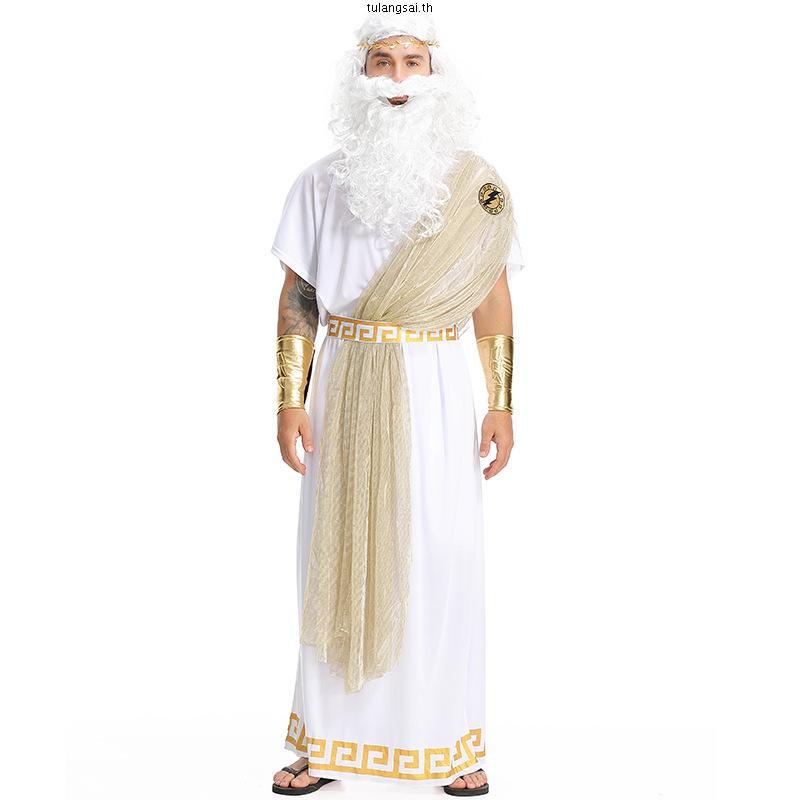 Yeahdor Greek Toga เครื่องแต่งกายสําหรับผู้ชายฮาโลวีนคอสเพลย์เสื้อคลุมสีขาวโบราณพร้อมสายรัดข้อมือ