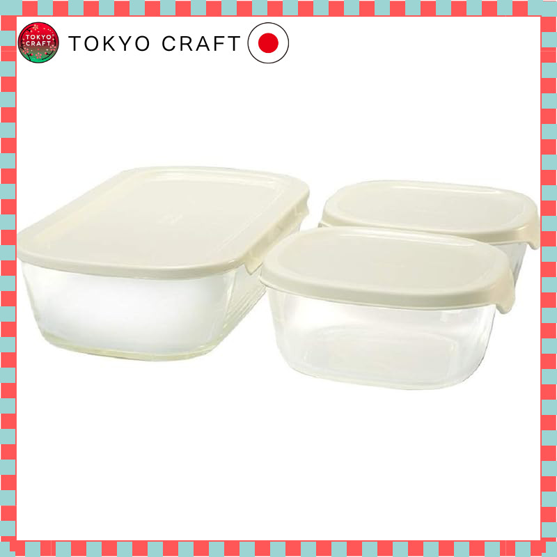 HARIO Heat Resistant Glass Stacking Container M, Set of 3, Made in Japan, KSTL-M-3006-OW