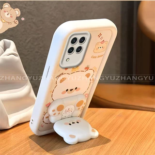 เหมาะสําหรับ Samsung A12 A22 4G 5G เคสโทรศัพท์ใหม่น่ารักหมีกระจกขาตั้ง lprotective พร้อมความงามปกอ่อน JT07