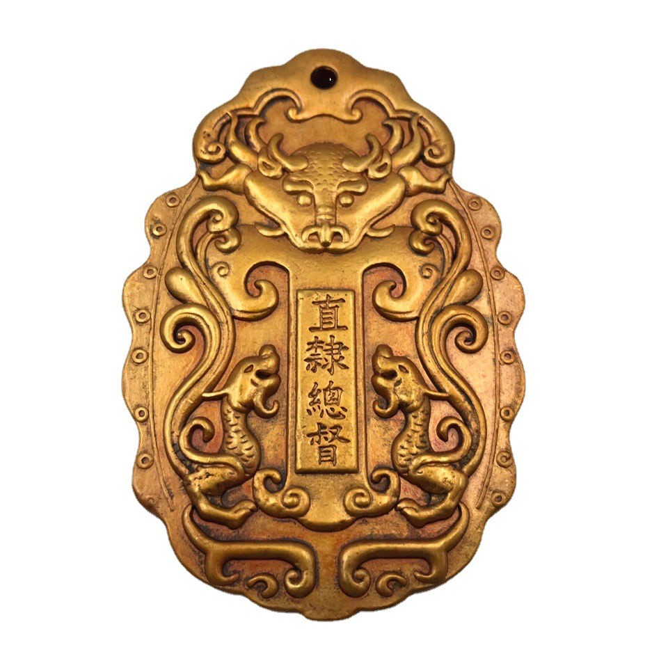 โบราณเบ็ดเตล็ด Double Dragon Token Naoli Governors Talisman เอวยันต์เสือ ยันต์มือ ของตกแต่งบ้าน Daqi