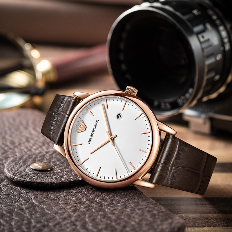 Armani Armani นาฬิกาผู้ชายควอตซ์ Ultra-Thin นาฬิกาผู้ชายแฟชั่นบางนาฬิกาผู้ชาย AR2502