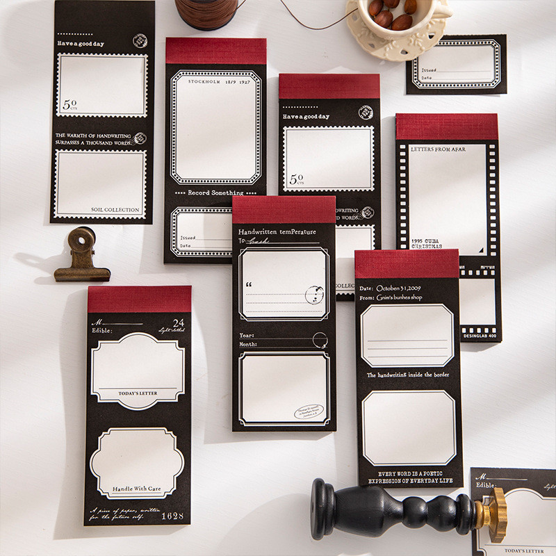ไดลี่|50แผ่นในสีดําสีขาวหมายเหตุBaotou Notepad Retro Borderวัสดุสติกเกอร์คู่มือตกแต่งฐานข้อความกระดาษคู่มือสติกเกอร์หมายเหตุ