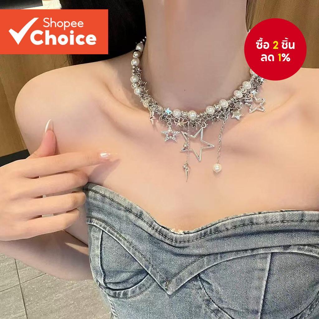 FB96-3-สร้อยคอ choker ประดับไข่มุกและพู่สไตล์ y2k สําหรับผู้หญิง ดีไซน์เฉพาะกลุ่ม ลายไม้กางเขน-NLFB9