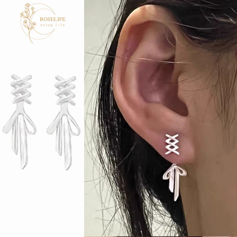ต่างหูเงิน S925 สไตล์เกาหลี แบบริบบิ้นโบว์ สำหรับใส่ทุกวัน