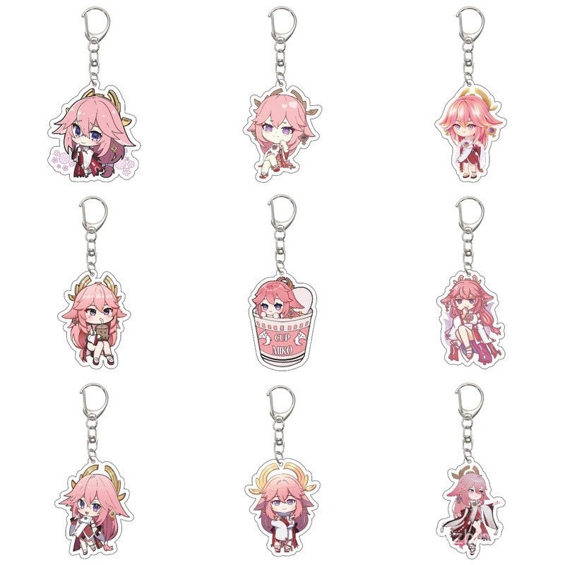 55 มม.อะนิเมะ Genshin Impact พวงกุญแจ Yae Miko พวงกุญแจอะคริลิครุ่นแผ่นคริสต์มาสของขวัญ