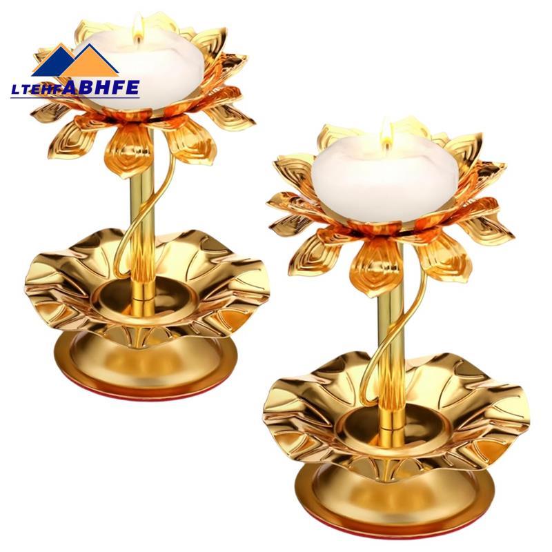 [ขายร้อนL]โลหะสําหรับDiwali Lotusเทียน 2 ชิ้นDiyaสําหรับDiwali Pooja Gheeโคมไฟตกแต่ง
