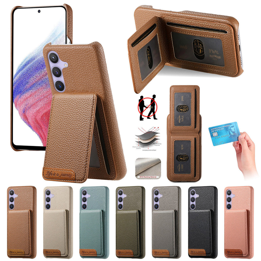 เคสโทรศัพท์ลิ้นจี่เนื้อพลิกพร้อมกระเป๋าการ์ด Anti-Skimming สําหรับ Samsung S26 S24 S25 S22 S24FE S23 Plus S25 Ultra A26 A24 A23 A51 S26Ultra A05 A36 A54 A52 A16 A54 A52 A16 A54 A52 A54 A16 A52 A54 A16 A54 A16 A52