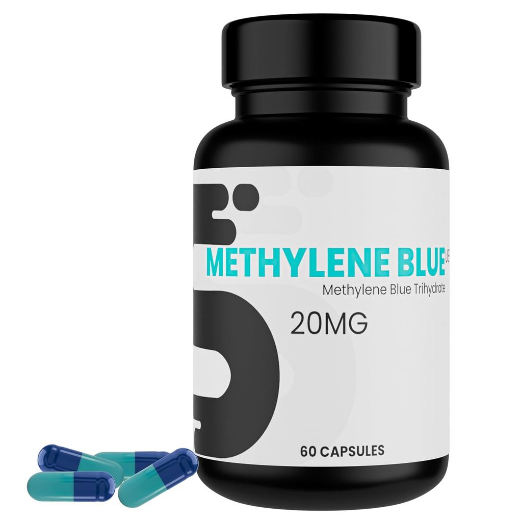 Methylene Blue Capsules, 60 20MG Pills Pharmacuetical Grade USP - USA Manufacturered & USA Company