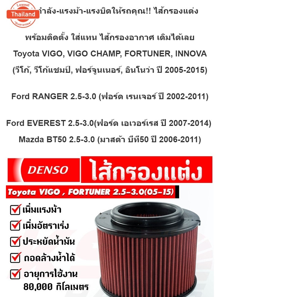 ใช้ได้ 80,000 โล ไส้กรอง DENSO กรองแต่ง กรองอากาศ ไส้กรองอากาศ กรองผ้า Toyota VIGO , VIGO CHAMP , FO