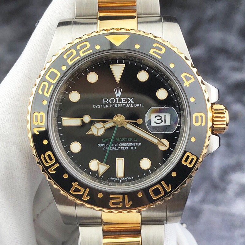 Rolex ยอดนิยม Rolex Two Places Dual Time Zone นาฬิกาผู้ชายอัตโนมัติ GMT Time-Govering Mechanical Gre