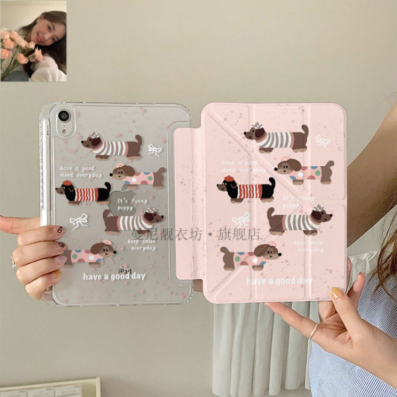 IPad Air 5/6 เคส iPad เคสปากกา iPad Air5 พิมพ์ Apple iPad เคสสีชมพู Air6 เคสแท็บเล็ต Air5 โปร่งใส Ai