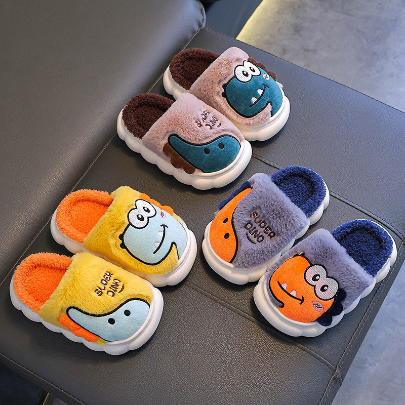 Winter Children Cotton Slippers Boys and Girls Warm with Velvet Non-Slip Thick Bottom Parent-Child Children Cute Baby Cotton Slippers Cotton Slippers DMnf