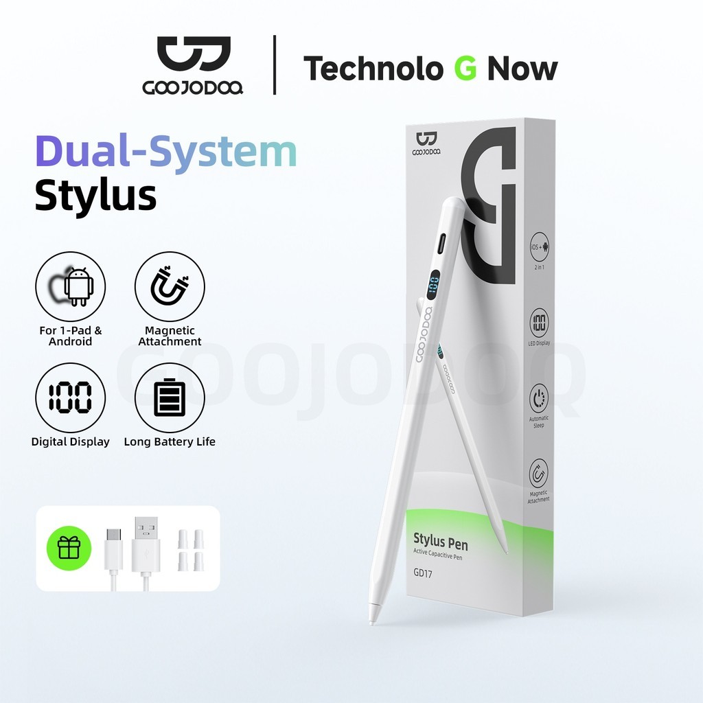 GOOJODOQ GD17 สไตลัส 2-in-1 ใช้ได้ทั้ง iPad Android พร้อมจอแสดงผลแบตเตอรี่