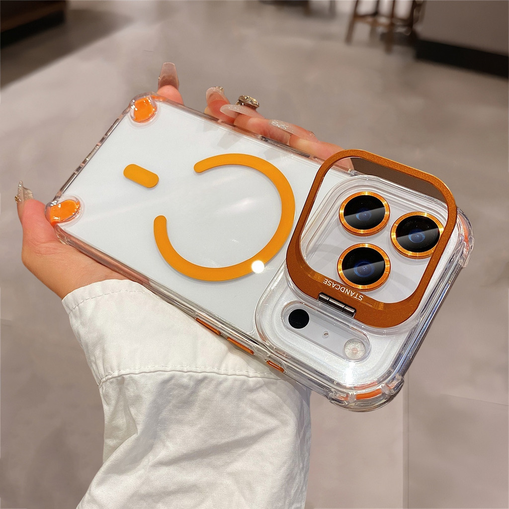 ถุงลมนิรภัยใสเลนส์โลหะเคสแม่เหล็กสําหรับ ไอโฟน 17 อากาศ 16 15 14 บวก 13 12 มือโปร สูงสุด ซิลิโคนกันกระแทกฮาร์ดปกหลัง