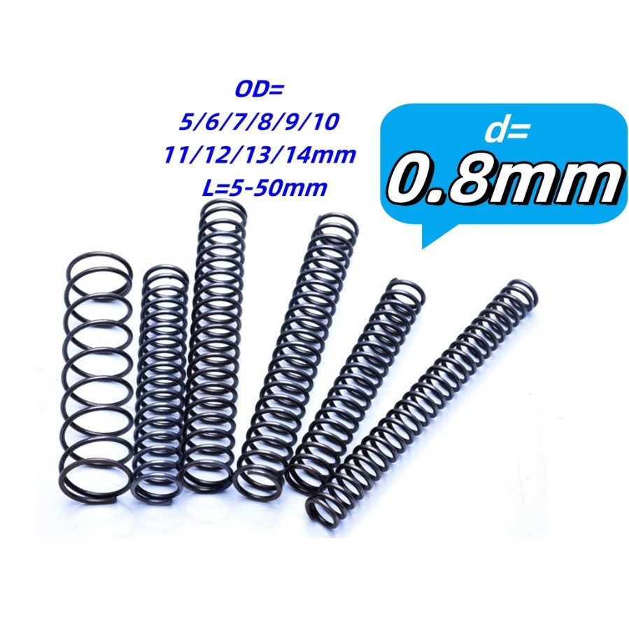 65Mn สปริงเหล็กอัดสปริง d0.8mm*OD5-14mm*L5-50mm แรงดันแรง สปริงกลับ สปริงอัด สปริงป้องกันความเมื่อยล