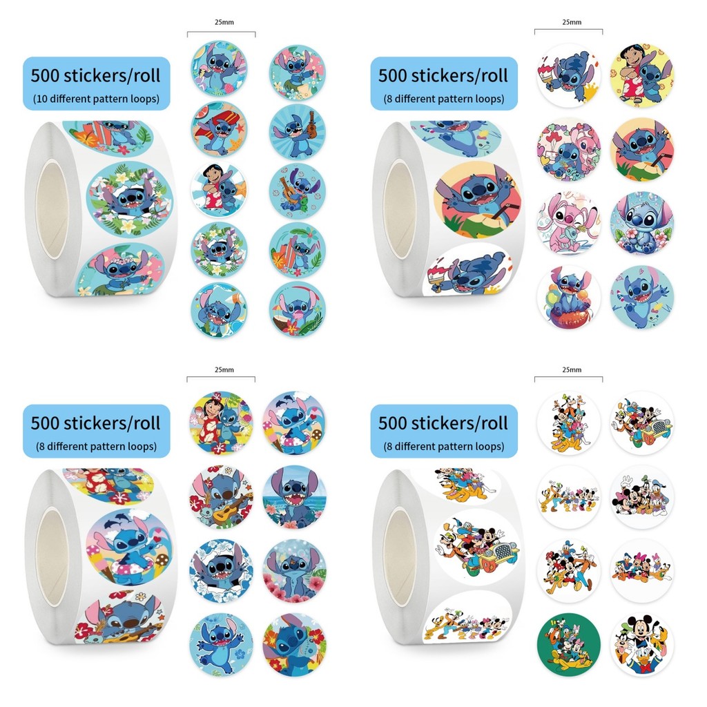 สติ๊กเกอร์ซีรีส์ดิสนีย์ (500 ชิ้น/ม้วน) - ตกแต่งการ์ตูนน่ารักสําหรับเครื่องเขียน,งานฝีมือ DIY และบรรจุภัณฑ์ของขวัญ