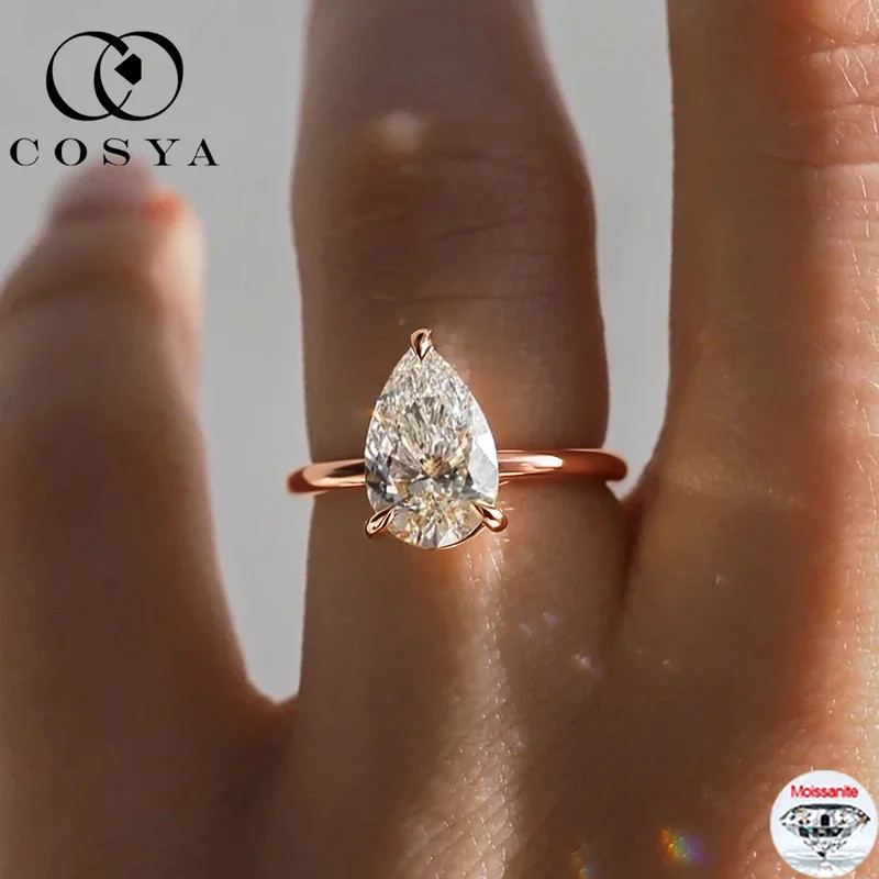 COSYA 1-4CT Pear Cut D Color Moissanite Ring/Necklace For Women S925 Silver D VVS1 Lab Diamond Water