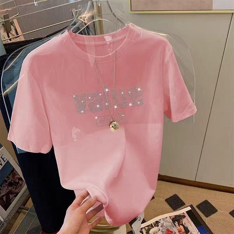 เสื้อยืดแขนสั้นผ้าฝ้ายแท้ สินค้ายุโรป ตัวอักษรหนา แฟชั่นฤดูร้อน 2025 ใหม่ คอกลม หลวม อเนกประสงค์