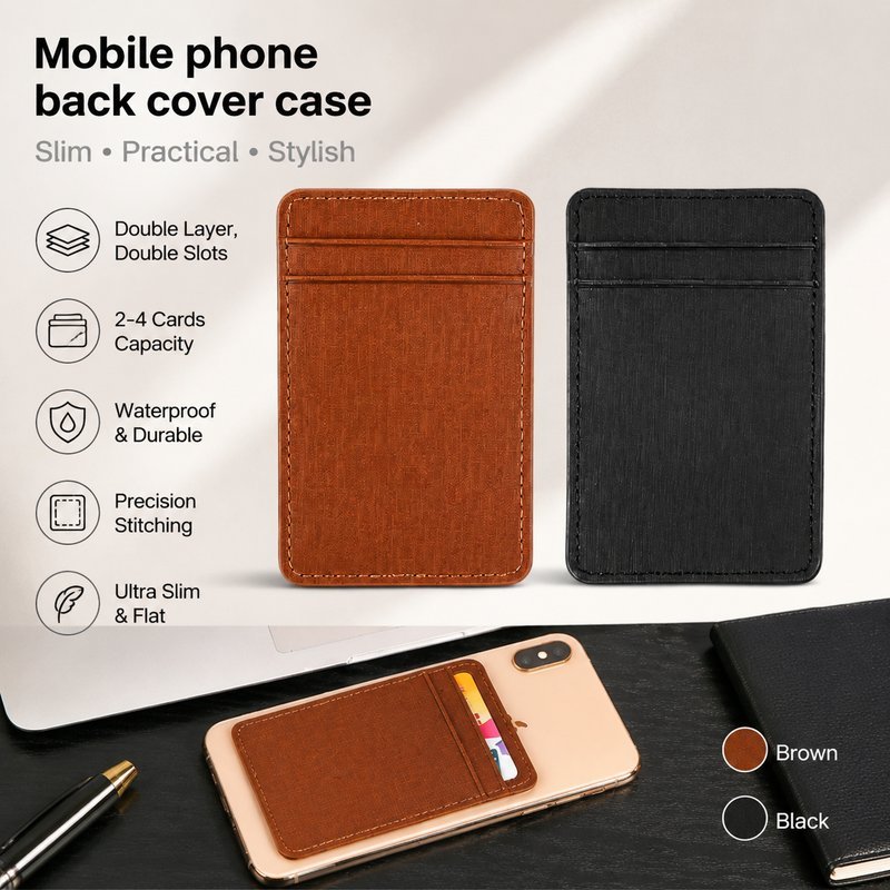 กระเป๋าใส่บัตรติดโทรศัพท์ หนัง PU แบบบางพิเศษ 0.2 ซม. แผ่นกาวด้านหลัง ติดเคสมือถือ ใส่บัตรเครดิตพกง่าย