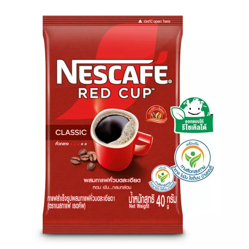 เนสกาแฟเรดคัพกาแฟสำเร็จรูปผสมกาแฟคั่วบดละเอียดถุงตั้ง 40ก Nescafe Red Cup Coffee Bag 40g [8850128030111 ]