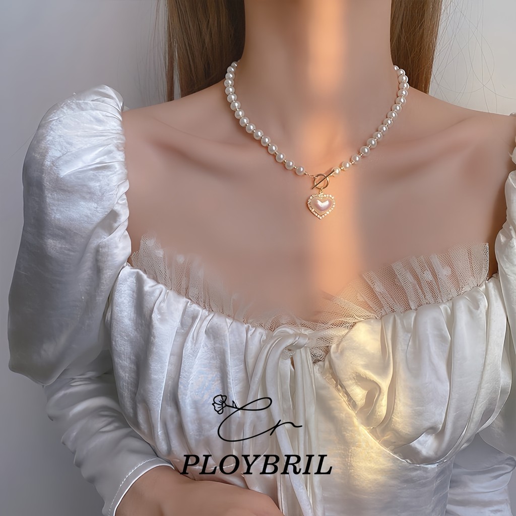 PLOYBRIL เครื่องประดับแฟชั่นสร้อยคอมุกจี้คริสตัลรักทองสําหรับผู้หญิง X076