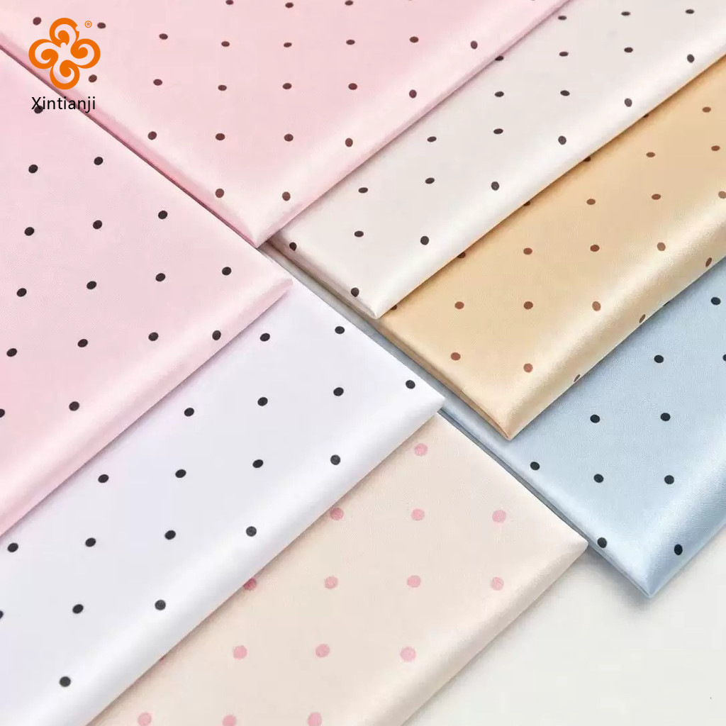 Polka Dot ผ้าซาตินความหนาแน่นสูงผ้าไหมจําลอง DIY เสื้อผ้าซับพื้นหลังผ้า Handmade เย็บตกแต่ง 50x150 ซม. TJ23710
