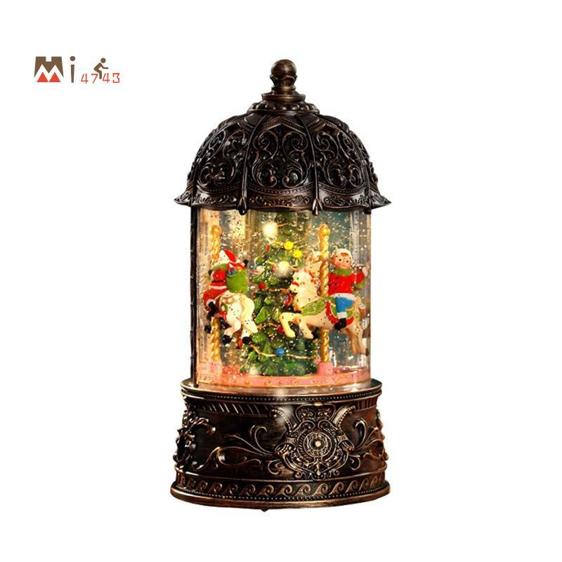 Mi4743iMusic Lanterns พร้อมสโนว์บอลกระพริบหมุนได้ กล่องดนตรีมีไฟ ใช้สําหรับเดสก์ท็อปตกแต่งวันหยุด