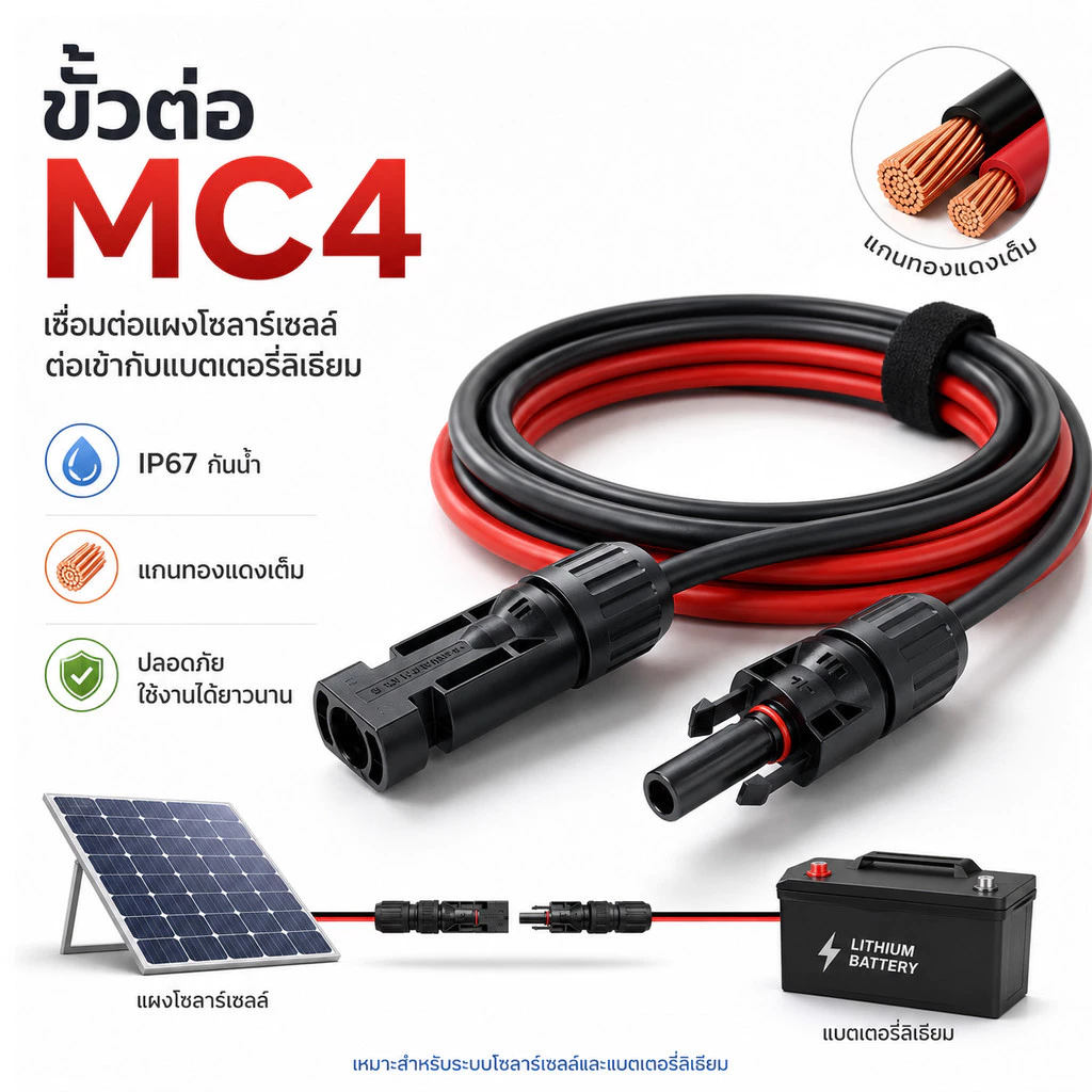 UORRIS MC4 Connector ขนาด4.0mm.sq ดำ/แดง ยาวเส้นละ 1-15 เมตร(มีให้เลือก) สาย PVแท้ 100% พร้อมเข้าหัว MC4 สายไฟโซล่าเซลล์