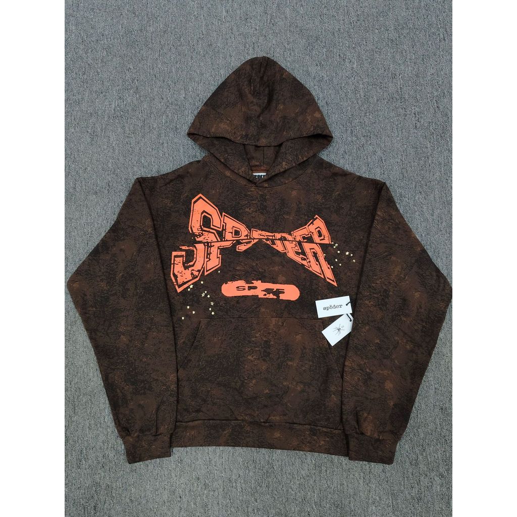 KWGD Sp5der Hoodie Loose Tree Pattern Spider Web เสื้อแจ็คเก็ตเสื้อสเวตเตอร์สีน้ําตาล