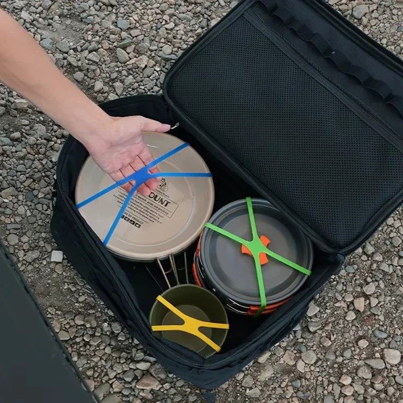 1set Silicone Elastic Loop H-Shaped Flat Utensil Packing Strap Flat Utensil Cross Strap Outdoor Camp