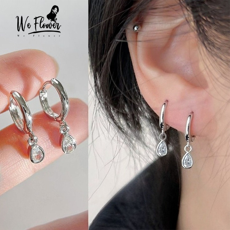 We Flower Elegant s925 Silver Crystal Waterdrop Hoop ต่างหูสําหรับผู้หญิงแฟชั่นห้อยหูเครื่องประดับอุปกรณ์เสริม
