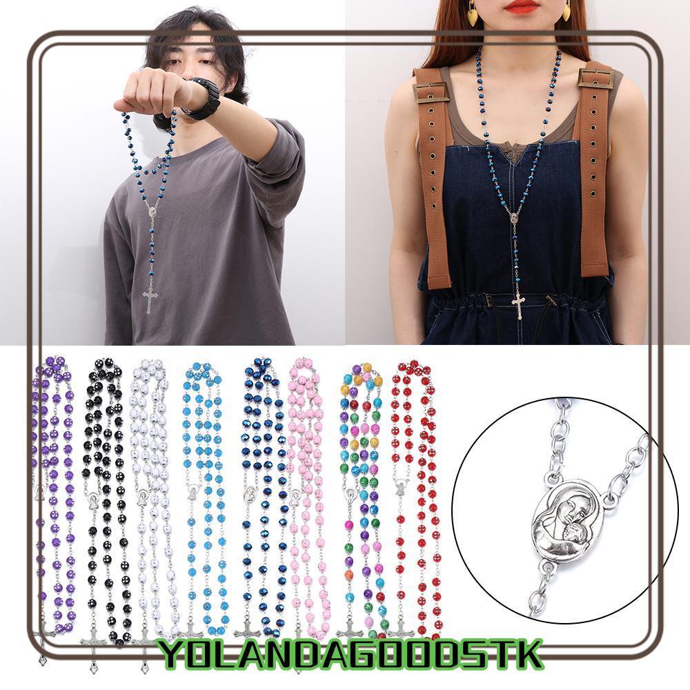 IYOLANDAGOODS1 1 PC คาทอลิกสร้อยคอสาววัยรุ่นสร้อยคอชุดจี้ข้ามลูกประคํา
