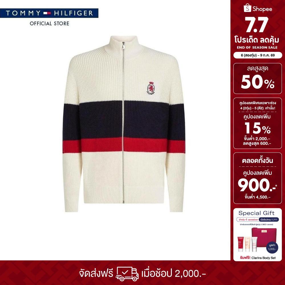 Tommy Hilfiger เสื้อสเวตเตอร์ ผู้ชาย รุ่น MW0MW41396 Z00 - สีขาว ทรง Relaxed