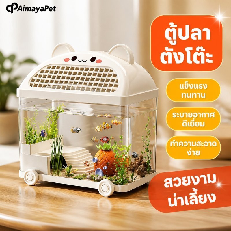 AimayaPet ตู้ปลา ตั้งโต๊ะ พลาสติกใส 360 พาโนรามา แทงค์เลี้ยงเต่า ตู้ไมโครแลนด์สเคป ขนาดเล็ก แต่งบ้าน