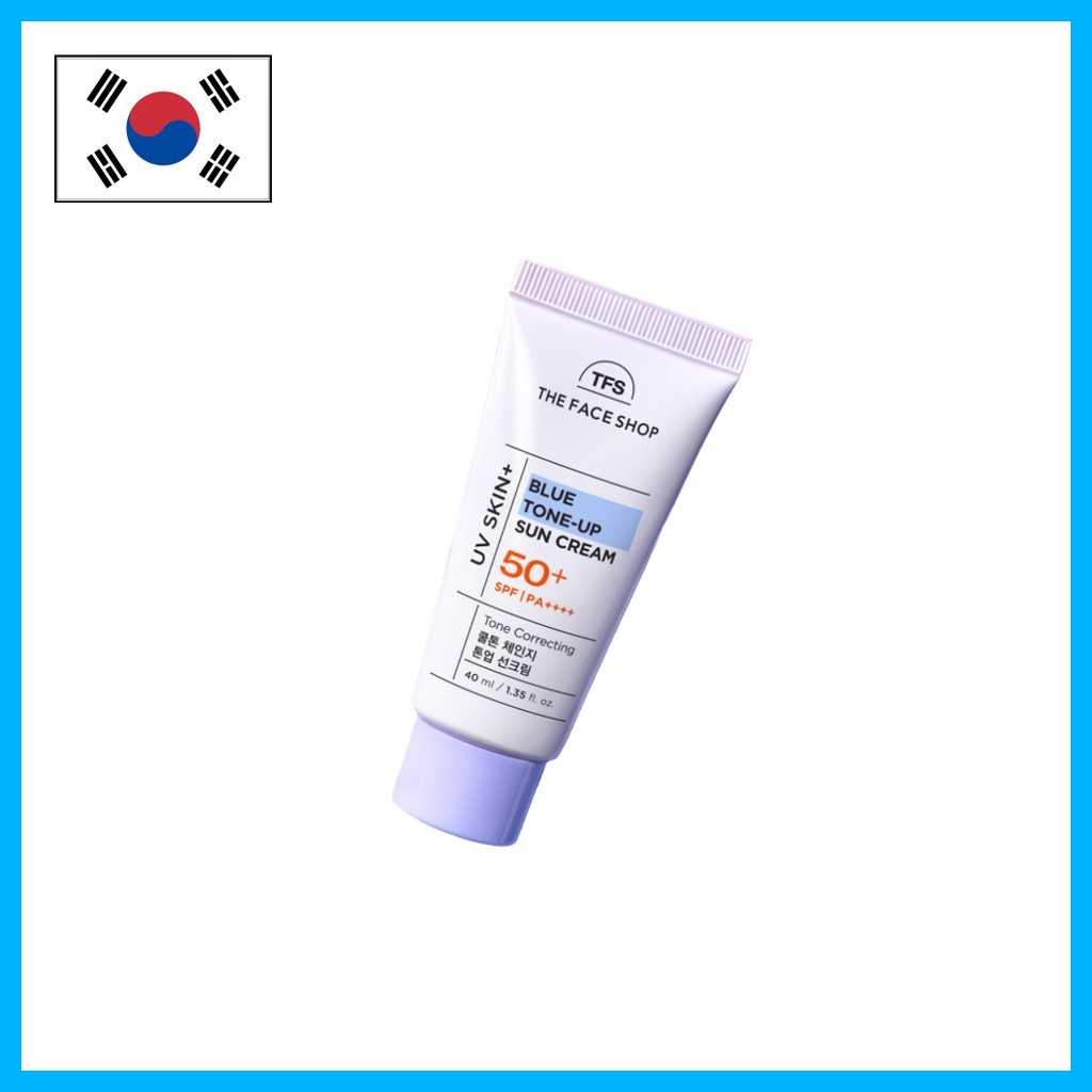 THE FACE SHOP [ร้านหน้า] UV Skin+ Blue Tone-Up Sun Cream, 40ml, 1pc / ครีมกันแดดเกาหลี / Blue Tone-U