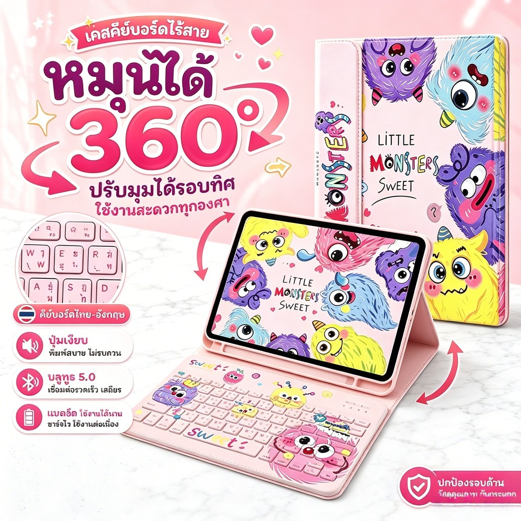 เคสคีย์บอร์ดบลูทูธ ไทย-อังกฤษ สำหรับ Redmi Pad 2 11 นิ้ว Xiaomi Pad 8 Pro 7 Pro 6 Pro ปุ่มเงียบ เคสหมุน360°กันกระแทก