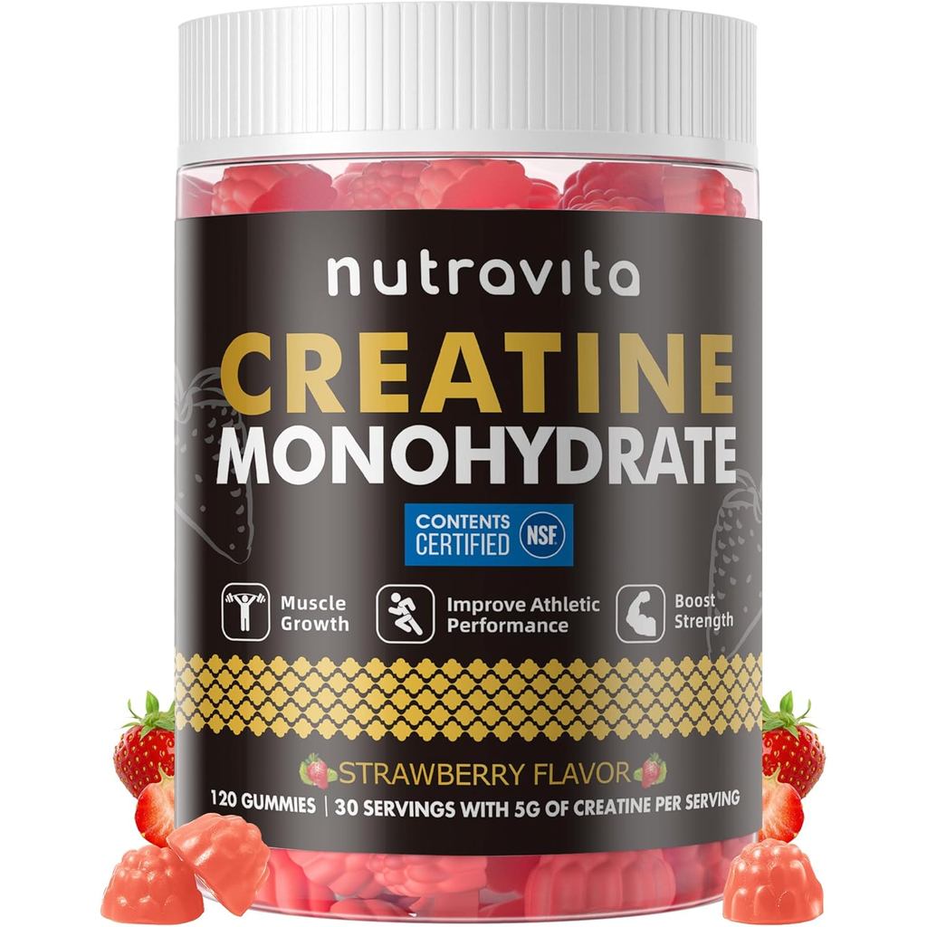 คอลลาเจน น้ํามันปลา โปรไบโอติก Nutravita NSF Certified Creatine Gummies-ผู้ชายผู้หญิงที่เหมาะสม Crea