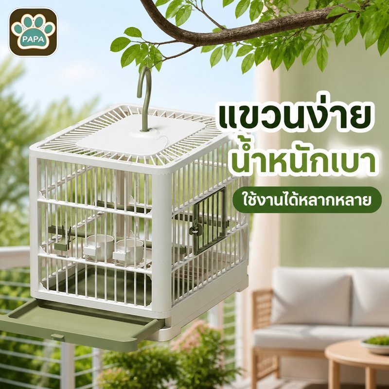 BHQ กรงนก กรงนกแก้ว แขวน พกพา น้ำหนักเบา มีถาดลิ้นชัก ทำความสะอาดง่าย พร้อมอุปกรณ์