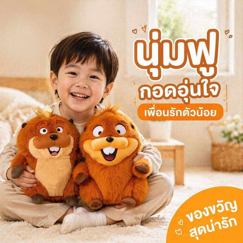 ตุ๊กตาบีเวอร์ ตุ๊กตาขนนุ่ม ตุ๊กตาเด็ก ผ้ากำมะหยี่ ไส้ฝ้าย PP น่ากอด ของขวัญวันเกิด