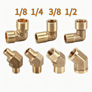 ทองเหลือง 1 จุด 2 จุด 3/4 จุดด้านในด้านนอกลวดข้อศอก/มุมขวา 90 องศามุม 45 องศา/ข้อศอกลวดด้านในคู่ข้อต่อนิวเมติก/ขนาด (1/8, 1/4, 3/8, 1/2)