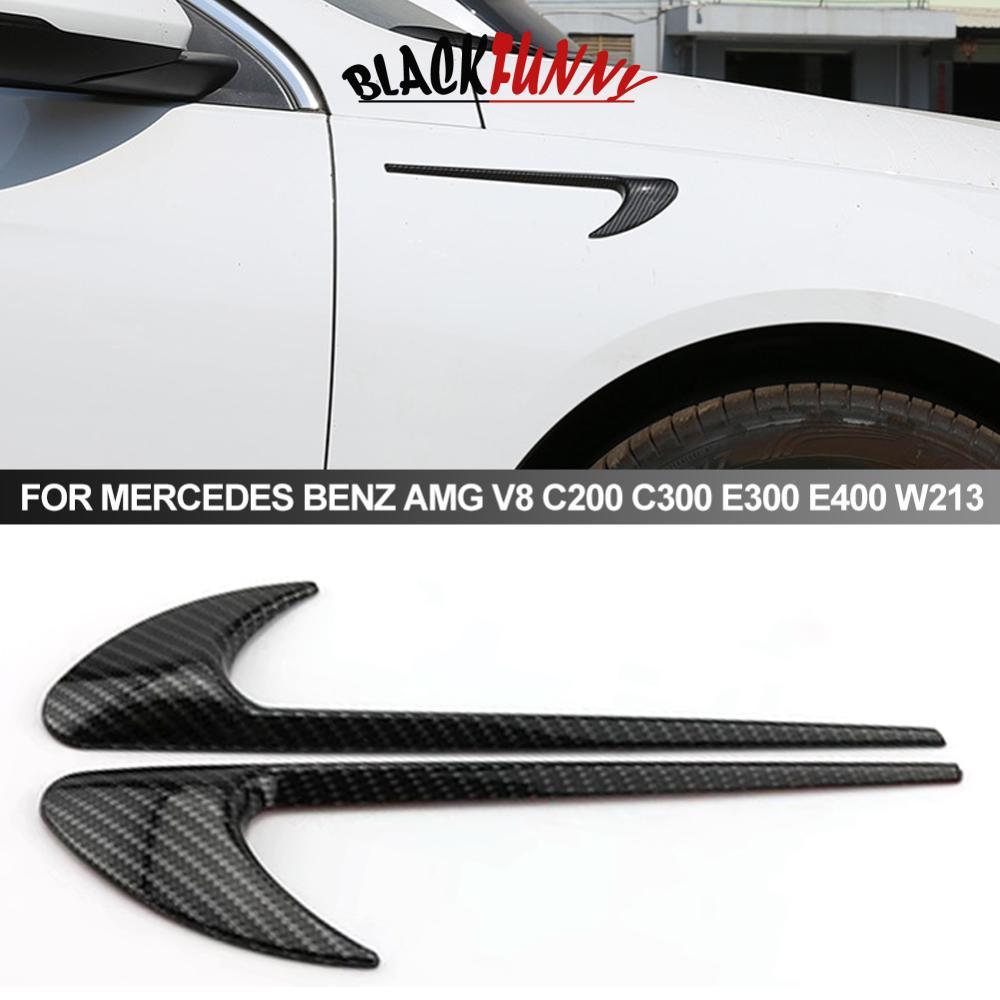 BLACKFUNNY 2 ชิ้นรถสติกเกอร์ Vent Fender Trim Emblem Blade โลโก้ Trim สําหรับ Mercedes Benz AMG V8 C