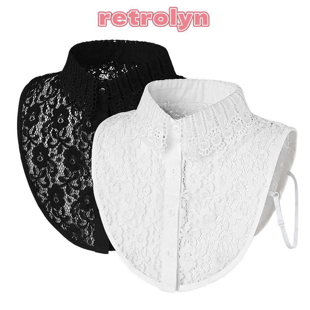 RETROLYN ปลอกคอลาย ลายลูกไม้สีขาวดำ เสริมแต่งสไตล์เสื้อผู้หญิง