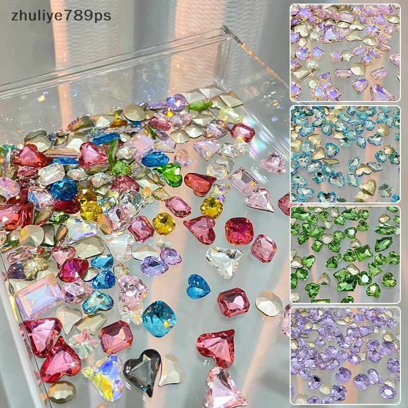 Zhuliye789ps] 20 ชิ้นคละไซส์เล็บ Rhinestones 3D แก้วคริสตัลรักบิดเบี้ยวหัวใจ Super Shiny Charms อัญม
