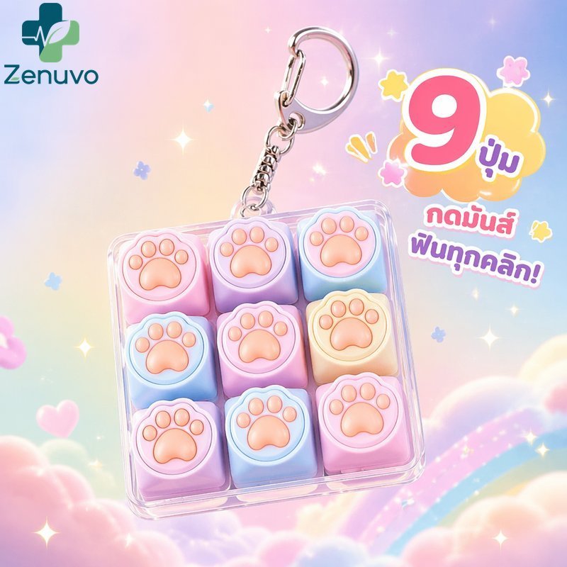 พวงกุญแจอยู่ไม่สุข 9 ปุ่มคลิกของเล่นการออกแบบอุ้งเท้าแมวให้ความรู้สึกแป้นพิมพ์บรรเทาความเครียดแบบพกพา