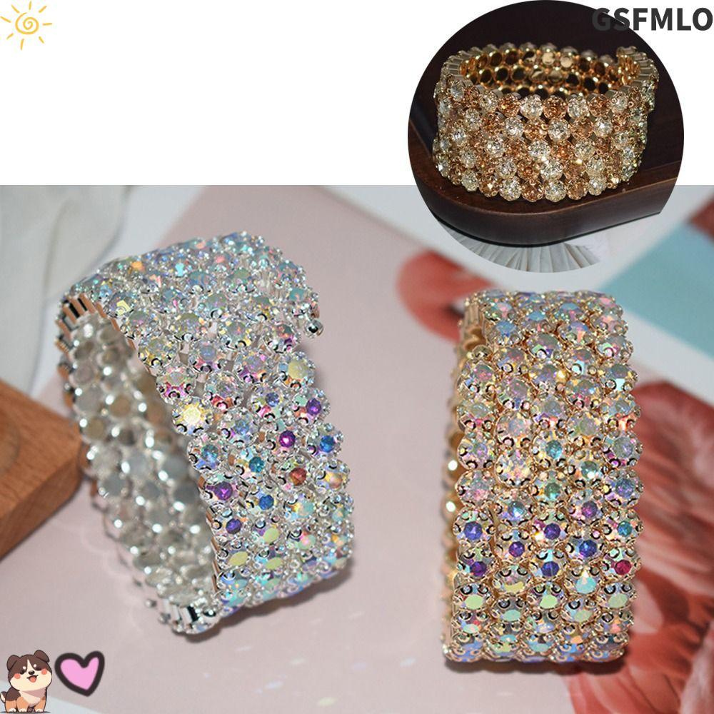 GSFMLO มือข้อมือ Bracel Full Rhinestone คริสตัล Rhinestones สําหรับผู้หญิงงานแต่งงานกําไลข้อมือ