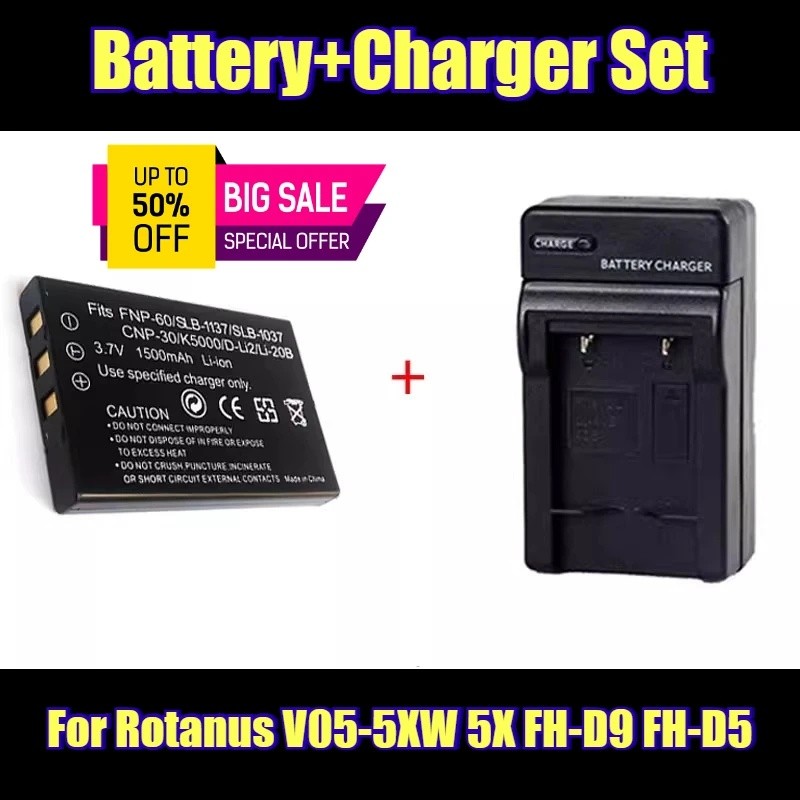 3.7V 1500mAh NP60 แบตเตอรี่กล้องสําหรับ Rotanus V05-5XW 5X FH-D9 FH-D5