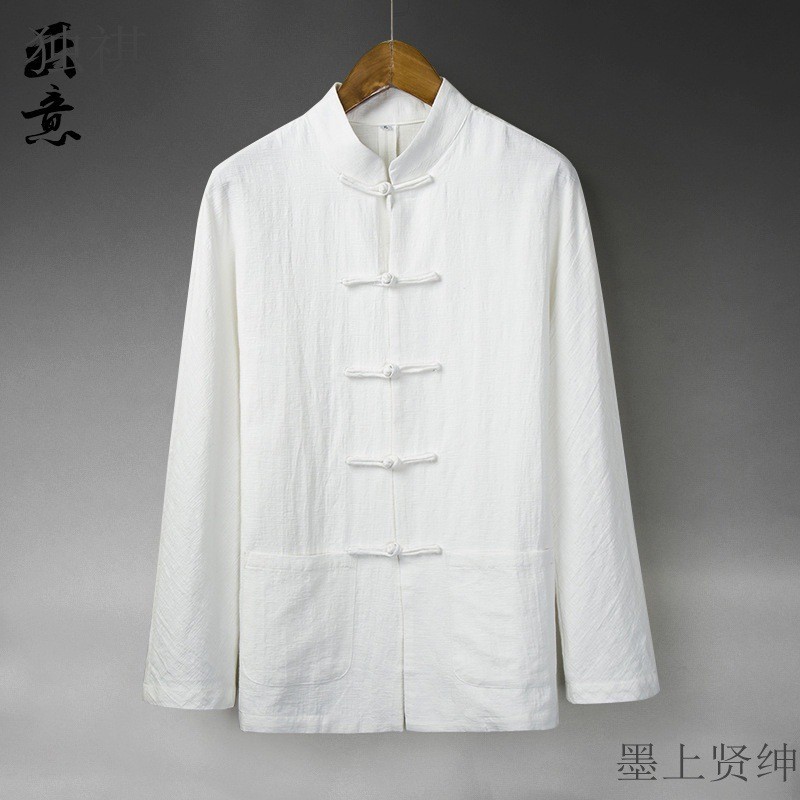 Yatang Mens Wide Large Size Tai Chi Clothes Stand Collar Zhongshan Cotton Hanfu Room Clothes 7.19