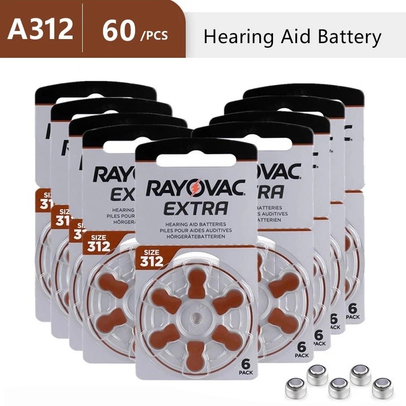เครื่องช่วยฟังแบตเตอรี่ A312 312A ZA312 312 PR41 RAYOVAC EXTRA 60 PCS Zinc Air Performance เครื่องช่